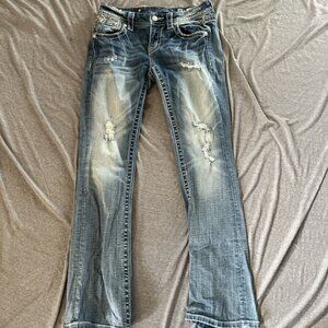 Miss Me Jeans Sz 25x31 Mid-Rise Easy boot Cut Rhinestones Embellished distressed